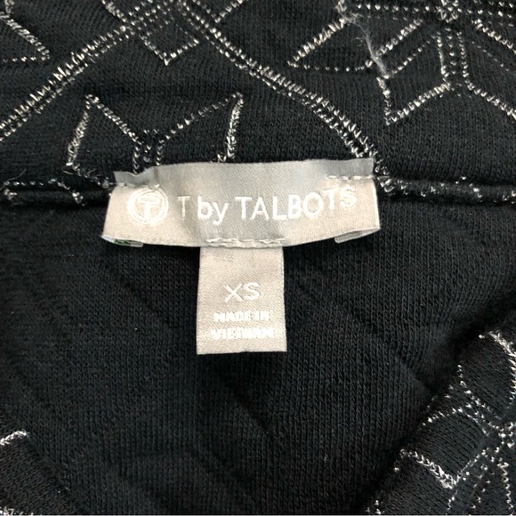 T by Talbots Black Metallic Snowflake Quilted wrap neck Pullover sweater Size XS - Picture 7 of 7